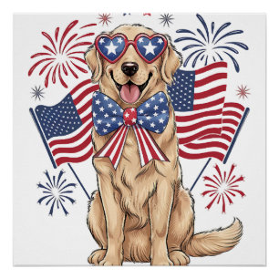 4. Juli Patriotischer Hund Golden Poster