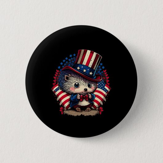 4. Juli Patriotischer Igel US-Flagge Button (Vorderseite)