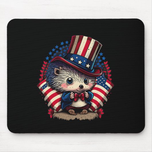 4. Juli Patriotischer Igel US-Flagge Mousepad (Vorne)