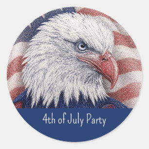 4. Juli Patriotischer Rot Weiß Blau Adler Party  Runder Aufkleber