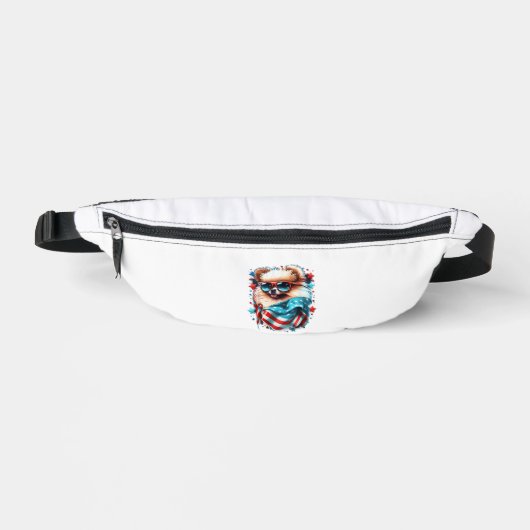 4. Juli Patriotischer Spitz Hund US-Flagge Bauchtasche (Vorderseite)