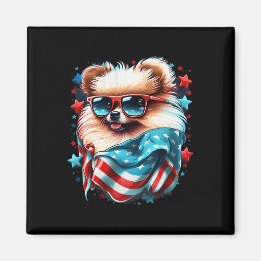 4. Juli Patriotischer Spitz Hunde Flagge Magnet (Vorne)