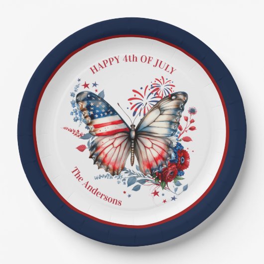 4. Juli Patriotischer Unabhängigkeitstag Name Pappteller (Vorderseite)