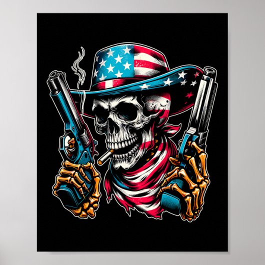 4. Juli Patriotischer Usa-Skelett-Schädel Us Ameri Poster (Vorne)
