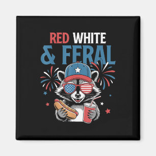 4. Juli Patriotischer Waschbär Lustige Zitate Rot Magnet