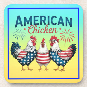 4. Juli Patriotisches Amerikanisches Huhn-62987 Getränkeuntersetzer