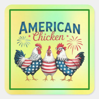 4. Juli Patriotisches amerikanisches Huhn-62987 Quadratischer Aufkleber