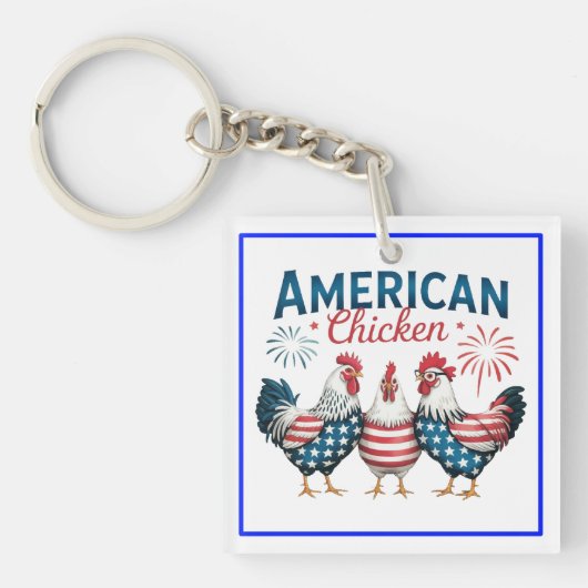 4. Juli Patriotisches amerikanisches Huhn-62987 Schlüsselanhänger (Vorderseite)