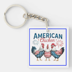 4. Juli Patriotisches amerikanisches Hühnerdesign Schlüsselanhänger