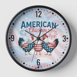 4. Juli Patriotisches Amerikanisches Hühnerdesign Uhr