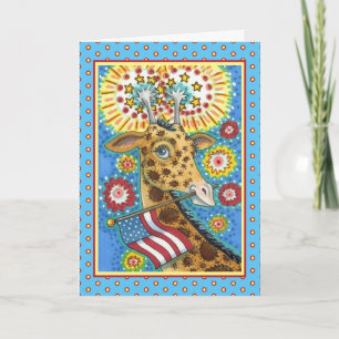 4. JULI PATRIOTISCHES GIRAFFE UND Niedliche FIREWO Feiertagskarte