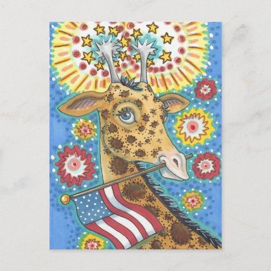 4. JULI PATRIOTISCHES GIRAFFE, URLAUBPOSTCARD FEIERTAGSPOSTKARTE (Vorderseite)