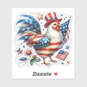 4. Juli Patriotisches Huhn mit USA-Flagge Aufkleber
