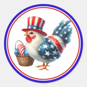 4. Juli Patriotisches Huhn mit USA-Flagge Runder Aufkleber
