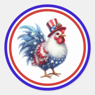 4. Juli Patriotisches Huhn mit USA-Flagge Runder Aufkleber