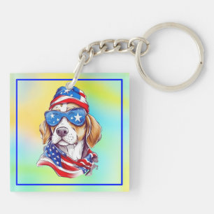 4. Juli Patriotisches Hundedesign  Schlüsselanhänger