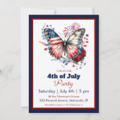 4. Juli Patriotisches Schmetterling & Feuerwerk Pa Einladung (Vorderseite)