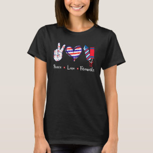4. Juli Peace Liebe Feuerwerk Freiheit Flag USA T-Shirt
