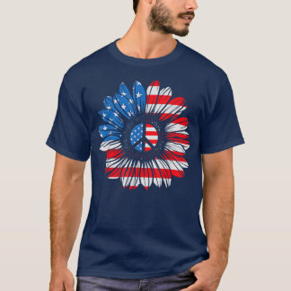 4. Juli, Peace Sunflower American Freedom USA T-Shirt