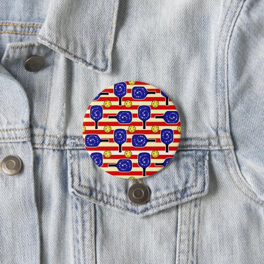 4. Juli Pickleball Rot Weiß Gelbe Balls Button (Beispiel)
