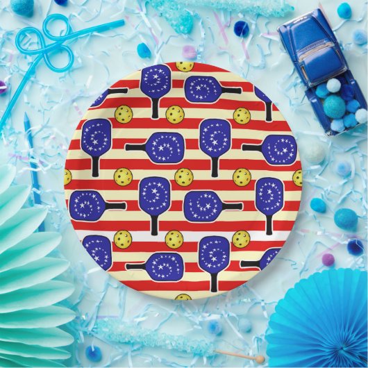 4. Juli Pickleball Rot Weiß Gelbe Balls Pappteller (Party)