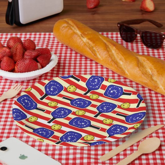 4. Juli Pickleball Rot Weiß Gelbe Balls Pappteller (Picknick)