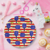 4. Juli Pickleball Rot Weiß Gelbe Balls Pappteller (Party)