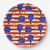 4. Juli Pickleball Rot Weiß Gelbe Balls Pappteller (Vorderseite)