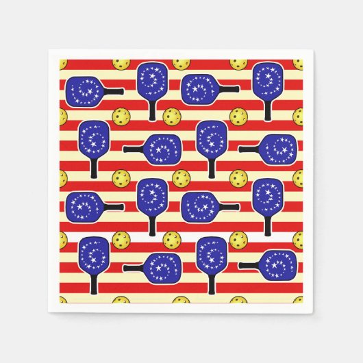 4. Juli Pickleball Rot Weiß Gelbe Balls Serviette (Vorderseite)