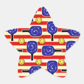 4. Juli Pickleball Rot Weiß Gelbe Balls Stern-Aufkleber (Vorderseite)