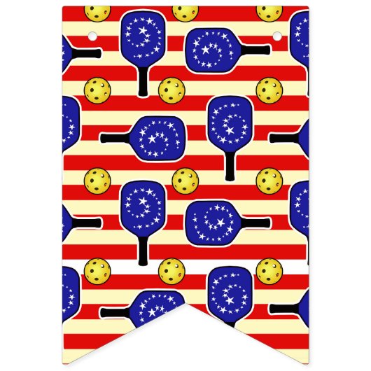 4. Juli Pickleball Rot Weiß Gelbe Balls Wimpelkette (Erste Fahne)