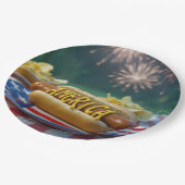 4. Juli-Picknick mit Feuerwerk Pappteller (Schrägansicht)
