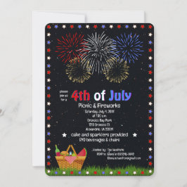 4. Juli Picknick unter Feuerwerk Nachthimmel Einladung