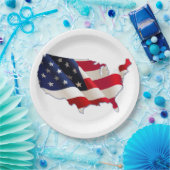 4. Juli Picnic Paper Tellers, USA Map, Flag Pappteller (Party)
