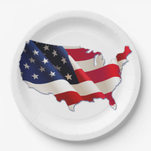 4. Juli Picnic Paper Tellers, USA Map, Flag Pappteller