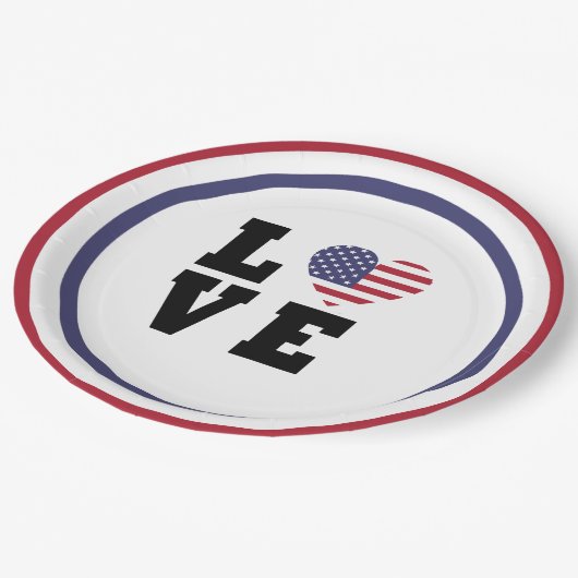 4. Juli Picnic, Red Blue White Patriotic Party Pappteller (Schrägansicht)