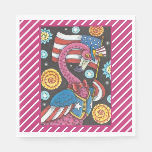 4. JULI PINK FLAMINGO, PATRIOTISCHE PAPIERNAPKINE SERVIETTE (Vorderseite)