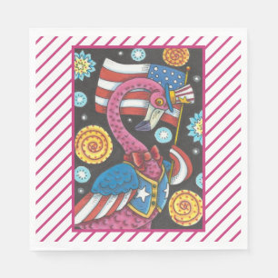 4. JULI PINK FLAMINGO, PATRIOTISCHE PAPIERNAPKINE SERVIETTE