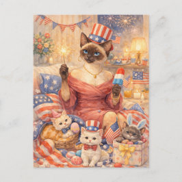 4. Juli Pool-Diva-Katze Postkarte