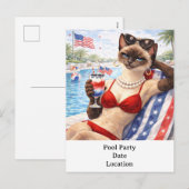 4. Juli Pool-Diva-Katze Postkarte (Vorne/Hinten)
