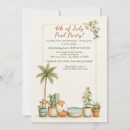 4. Juli Pool Party Einladung - Elegante Linie
