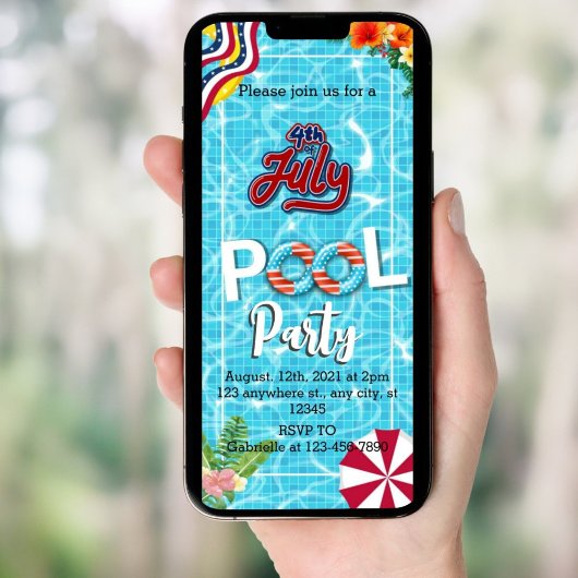 4. Juli Pool Party Einladungen Telefon