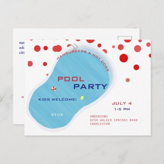 4. Juli Pool Party Flip Flops Einladung Postkarte (Vorne/Hinten)