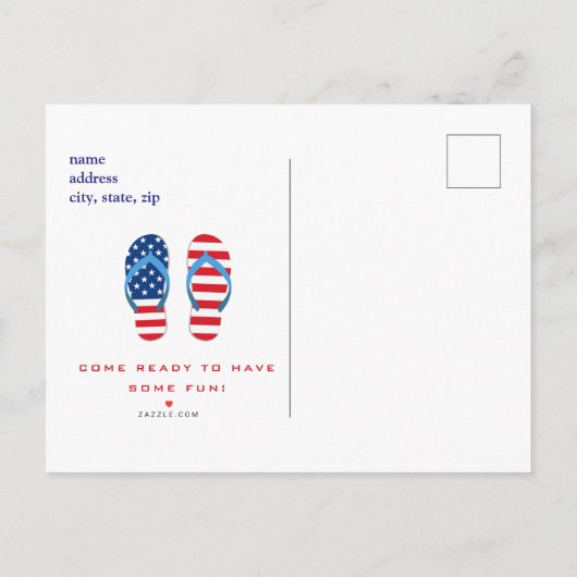 4. Juli Pool Party Flip Flops Einladung Postkarte (Rückseite)