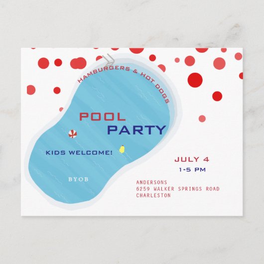 4. Juli Pool Party Flip Flops Einladung Postkarte (Vorderseite)