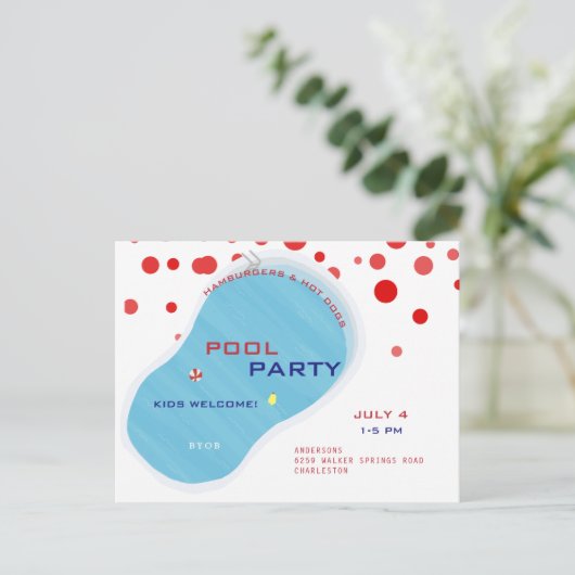 4. Juli Pool Party Flip Flops Einladung Postkarte (Stehend Vorderseite)