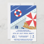 4. Juli Pool Party rot und blau Einladung (Vorderseite)