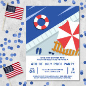 4. Juli Pool Party rot und blau Einladung