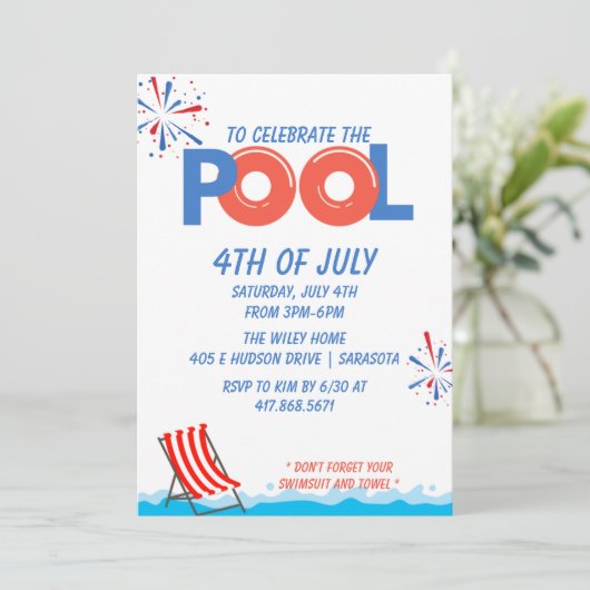 4. Juli Pool Party Save The Date (Stehend Vorderseite)