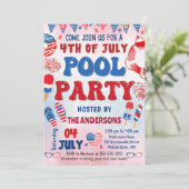 4. Juli Pool Party Sommereinladung Einladung (Stehend Vorderseite)